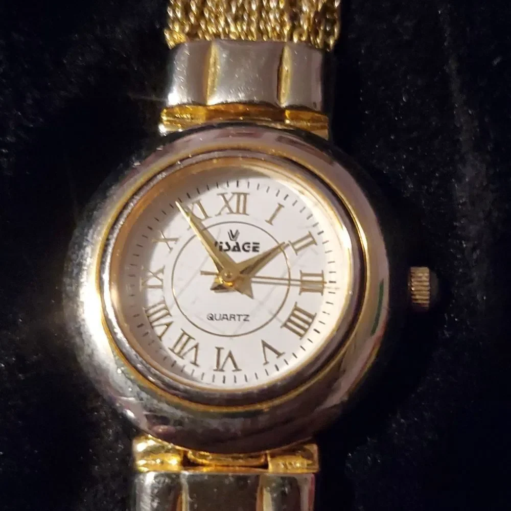 Visage Gold Multi Chain Strand Bracelet Watch Ram or Goat‎ Head Closure